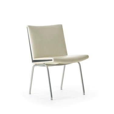 White vinyl and steel Kastrup chair by Hans Wegner made by A.P. Stolen 