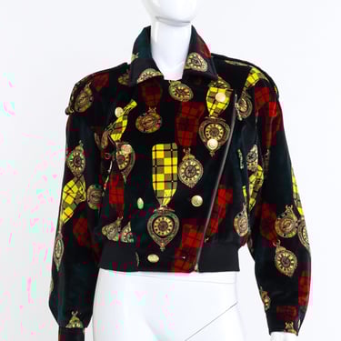 Clock Print Velvet Bomber Jacket