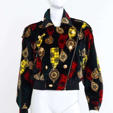 Clock Print Velvet Bomber Jacket