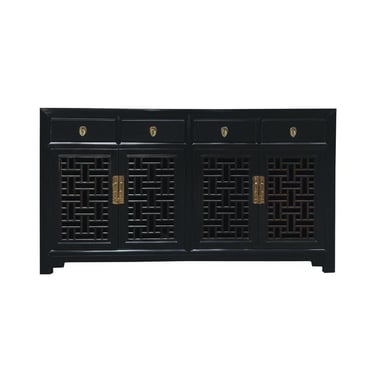 Black Lattice Doors Drawers Sideboard Credenza Console Cabinet ws4756E 