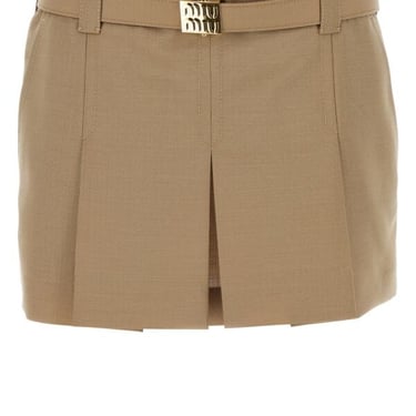 Miu Miu Woman Camel Mohair Blend Mini Skirt