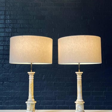 Pair of Antique Neoclassical Style Column Marble Table Lamps, c.1930’s 