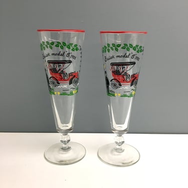 Libbey Horseless Carriage pilsner glasses - a pair - 1950s vintage 
