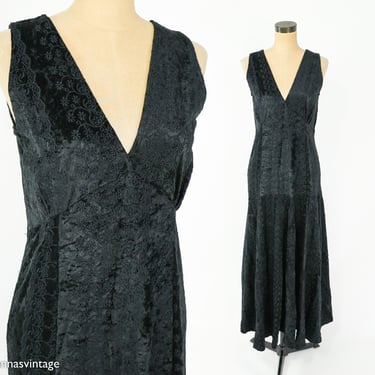 1930s Style Velvet Evening Dress | 30s Style Black Velvet Embroidery Maxi Dress | LaLa Beverly Hills | Medium 