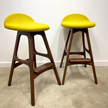 Danish modern Erik Buch bar stool kitchen seating chair (2) mid century 