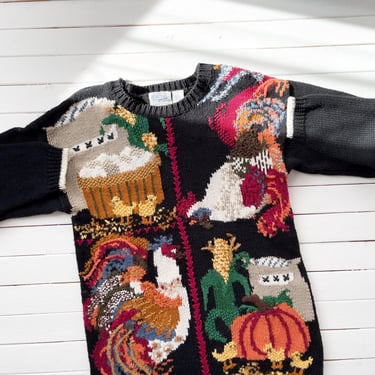 cottagecore sweater 90s vintage Ashley black chicken rooster farm embroidered sweater 