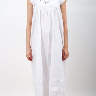 1990s Does Victorian Cotton Embroidered Nightgown Tent Dress