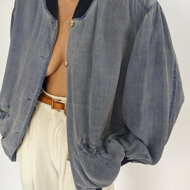 Beautiful Vintage Faded Blue Silk Jacket