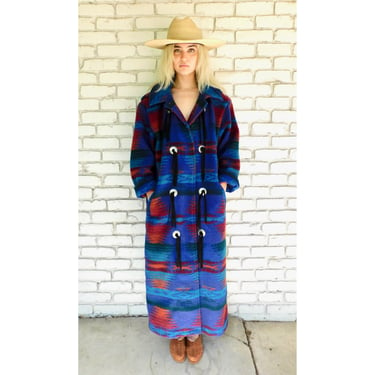 Woolrich Blue Jacket // wool boho hippie blanket dress coat blouse southwest southwestern 80s 90s oversize // O/S 