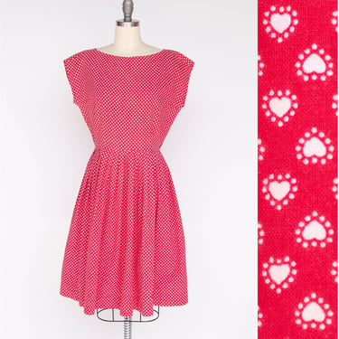 1950s Dress Cotton Hearts Novelty Print Full Skirt M 