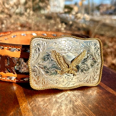 Vintage Montana Silversmiths German Silver Eagle Belt Buckle Kona Kut Belt Retro gift 