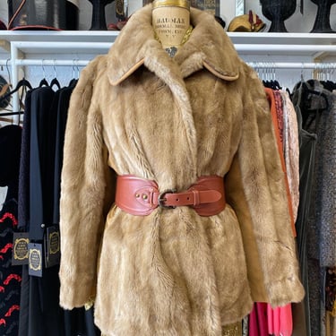 Vintage 1970s faux fur coat, exaggerated collar, hip length, fake mink, rawley made in england, plush teddy bear, medium, 70s 