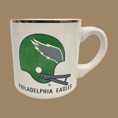Vintage Philadelphia Eagles Mug Retro 1980s Athletic + Football + NFL + White Ceramic + Kelly Green Helmet + Sports Memorabilia + Kitchen 