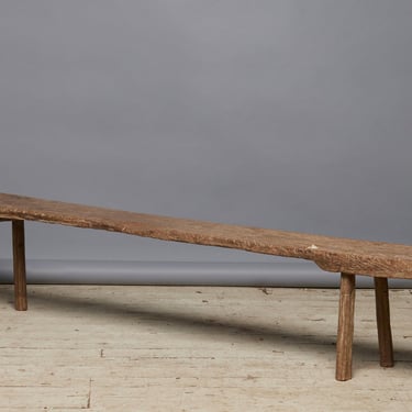 19th Century Thick Top Teak Bench with Faceted Splayed Legs