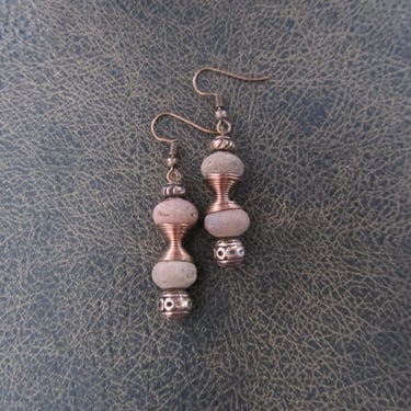 Peach druzy agate and copper earrings 