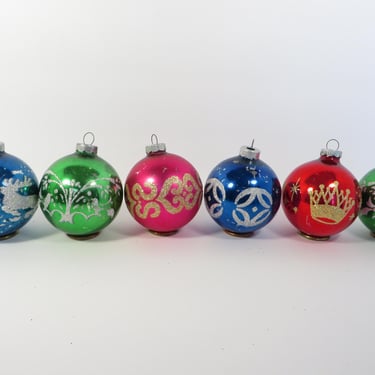 Vintage West Germany Glitter Stencil Christmas Franke Ornaments 