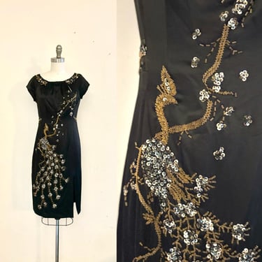 nanette lepore miami silk dress vintage black peacock silk dress nanette lepore beaded | Harlow's Vintage -  Miami, FL