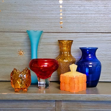 Modern Boho Colorful Amber Glass Vase Bottle Set Decor Glassware 