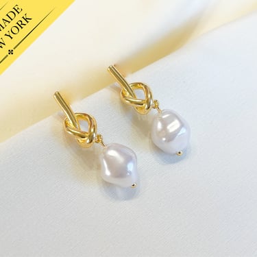 E161 pearl earrings, Knot Pearl Drop Earrings, Freshwater Pearl Drop Earrings, Pearl Dangle Earrings,Bridal Earrings,Bridesmaid Earrings 