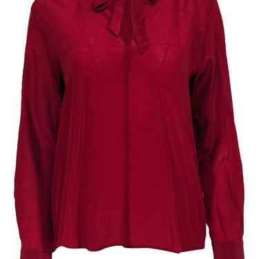 Madewell - Ruby Red Silk Long Sleeve Peasant Blouse Sz M