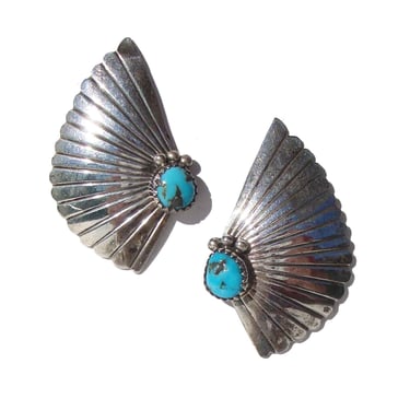 Vintage Navajo Earrings Sterling Silver & Turquoise Fans – F. Mike 