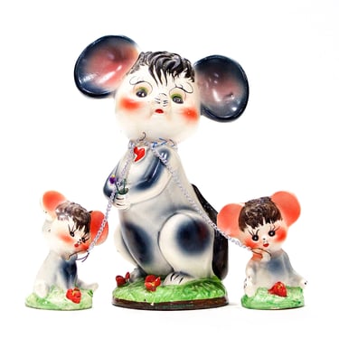 VINTAGE: Ceramic Mice Family - Chained Mice Set - Handcrafted - Hand Painted - Gift Idea - SKU 23-D-00013295 
