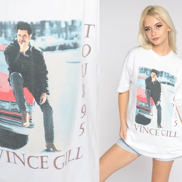 Vince Gill Shirt 90s Country Music Tshirt 1995 When Love Finds You Tour Shirt Band T-Shirt Retro American Tee White Vintage 1990s Large L 