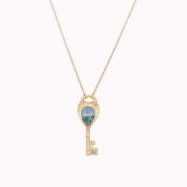 Opal Key & Aquamarine Accent Necklace