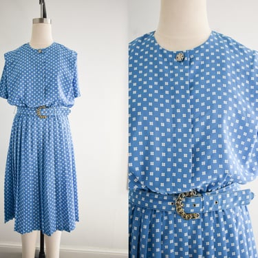 1980s/90s Blue and White Printed Shirt Dress 