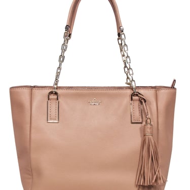Kate Spade - Tan Pebbled Leather Tote Bag w/ Chain-Link Handles