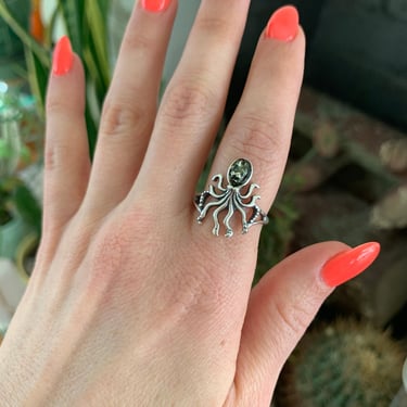 Octopus in Sterling and Amber Ring B