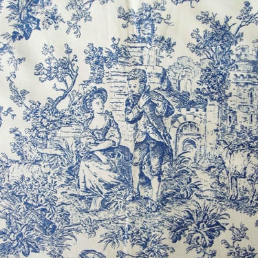 Vintage Waverly Fabrics Pastorale Glosheen Blue Cotton Toile DuPont Savalux – 1.4 Yds 