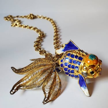 Vintage  koi fish enameled with custom gold tone chain by Amanda Alarcon-Hunter for Minx and Onyx 