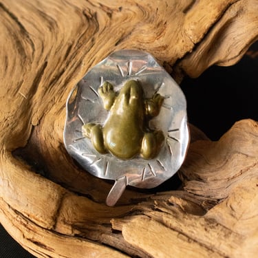 Vintage Frog on Lilypad Brass + Sterling Pin