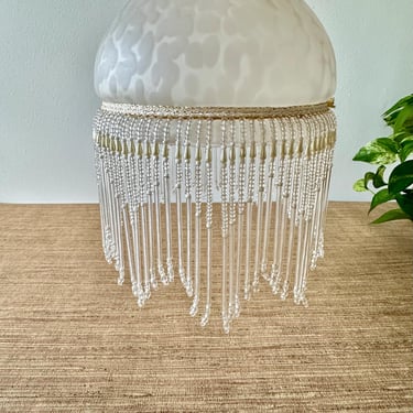 Vintage White Frosted Glass Beaded Lamp Shade - Dome Shape 