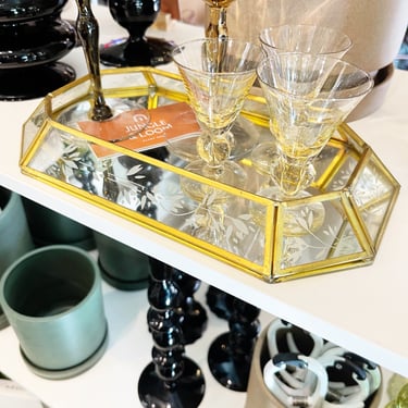 Vintage Brass Vanity Tray with Mirrored Bottom