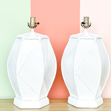 Pair of Island Chic Ceramic Basket Lamps