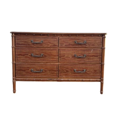 Faux Bamboo Dresser with 6 Drawers 50" Long - Vintage Wooden Henry Link Style Hollywood Regency Palm Beach Coastal Furniture 