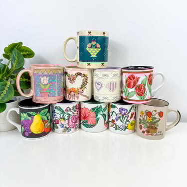 Vintage Ceramic Y2k Country Cottage Mugs, sold Individually: Hearts, Flowers, Baskets, FTD, Russ, Strawberries, Tulips, Farmhouse Grannycore 