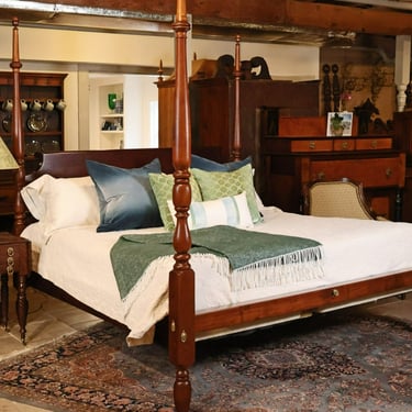 Sheraton Tall Post Bed in Cherry, Original Posts ~ Circa 1830, Resized to King with Chamfered Roll-back Headboard</p#x3E; SKU: RK042225A<p#x3E; </p#x3E;<p#x3E;