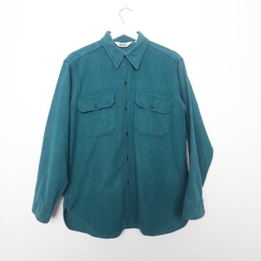 WOOLRICH 80s teal BLUE cotton grunge FLANNEL thick shirt -- size Large 