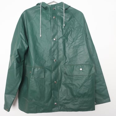 Vintage 60s 1970s KELLY green RAIN coat jacket vinyl rubber style --- size medium 