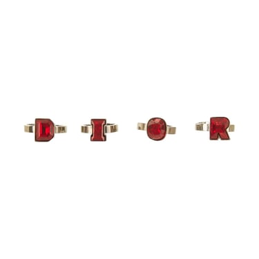 Dior Red Stone Logo Ring Set