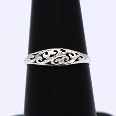 70's sterling vines size 6.5 hippie graduated band, dainty open work 925 silver boho stacker ring 