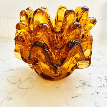 Vintage Glass Nesting Bowls Amber Italian Stacking Ashtrays Candleholder Trinket Murano Mid Century Modern by LeChalet
