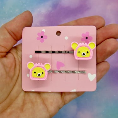 Bear Hair Clip Set Pink Cake Teddy Bears Kawaii Clips 