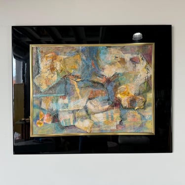 80's Ruth Furie Abstract Expressionist Mixed-Media Collage Painting, Framed 