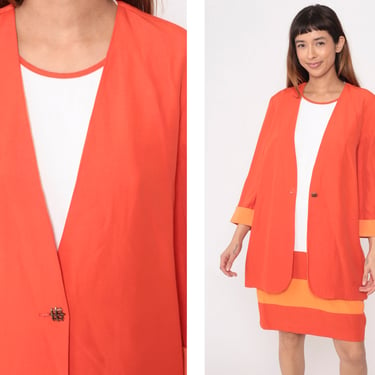 Orange 2fer Dress 80s Attached Jacket Office Dress Mini Dress Two Tone Striped White Secretary Work Dress Vintage 1980s Minidress Medium 