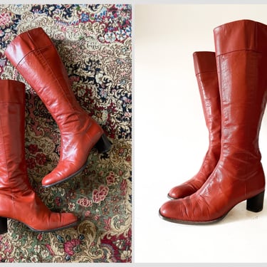 Made in Spain DKNY cognac leather knee high boots | ‘90s does ‘60s soft leather boots, 8M 