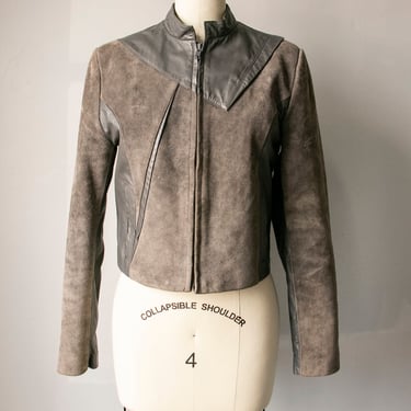 1980s Suede Leather Jacket Cropped Grey S 